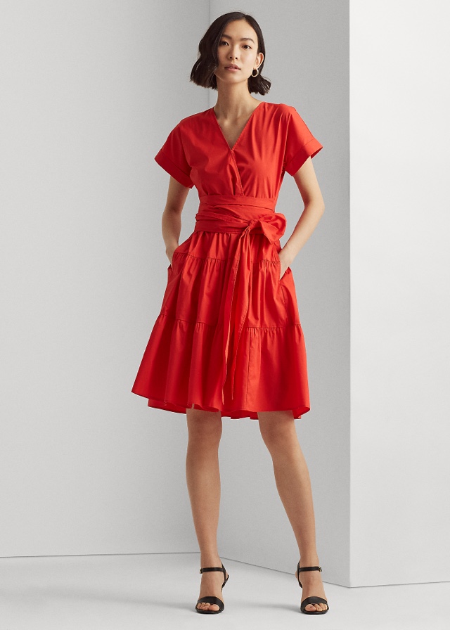 Jersey-Linen Midi Dress In Red
