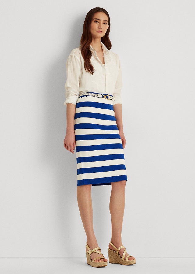 Striped Cotton-Blend Skirt In Blue/White