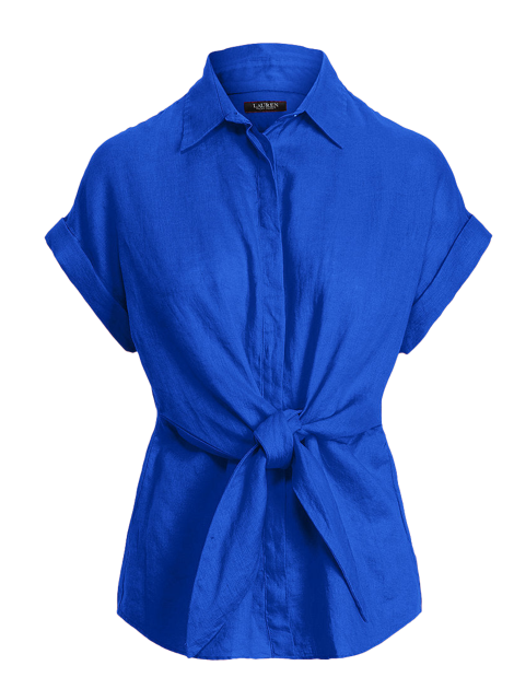 Tie-Front Linen Shirt In Blue